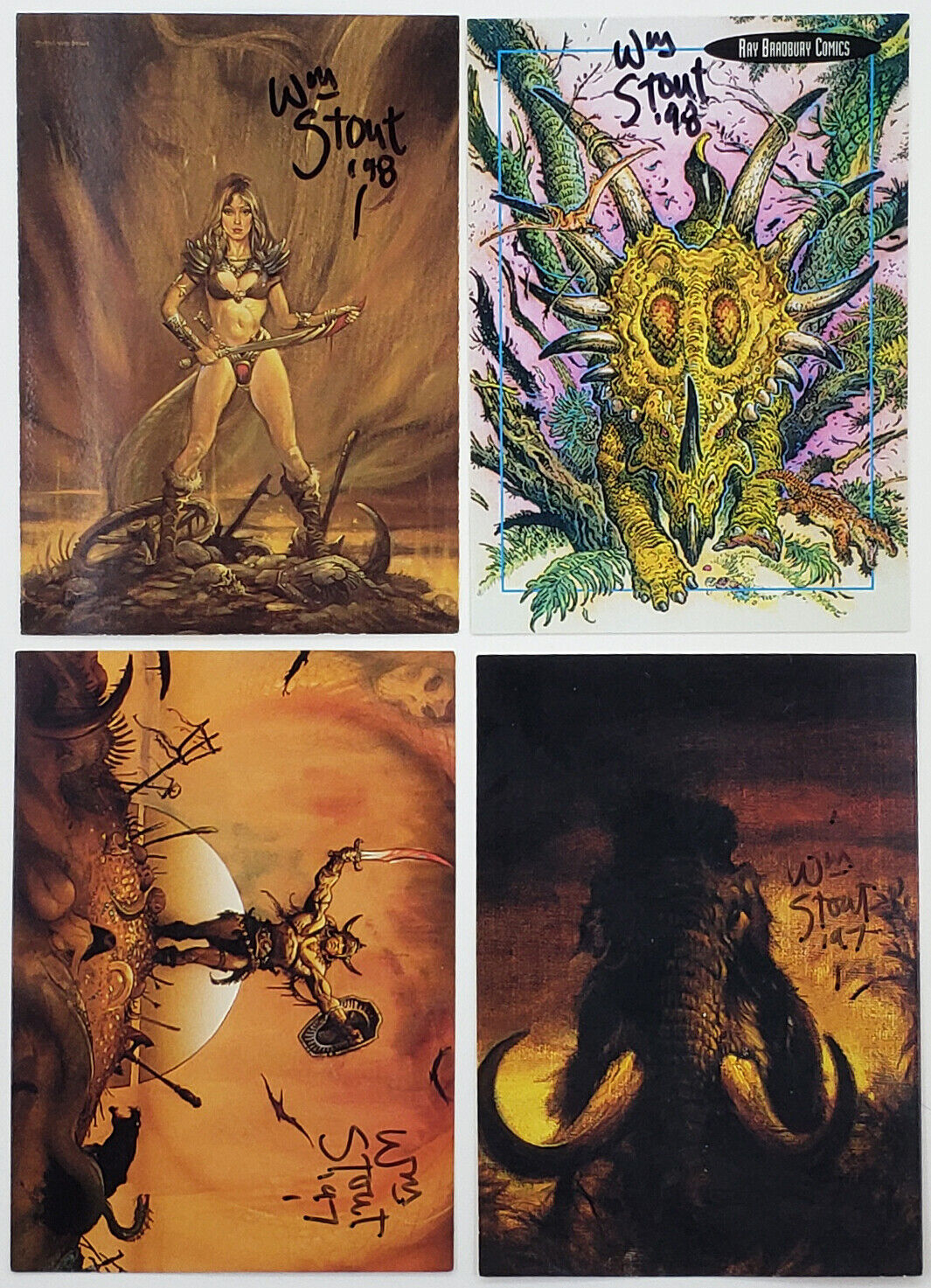WILLIAM STOUT Lost Worlds of Saurians Sorcerers 4 Autograph Signed Cards LOT Без бренда