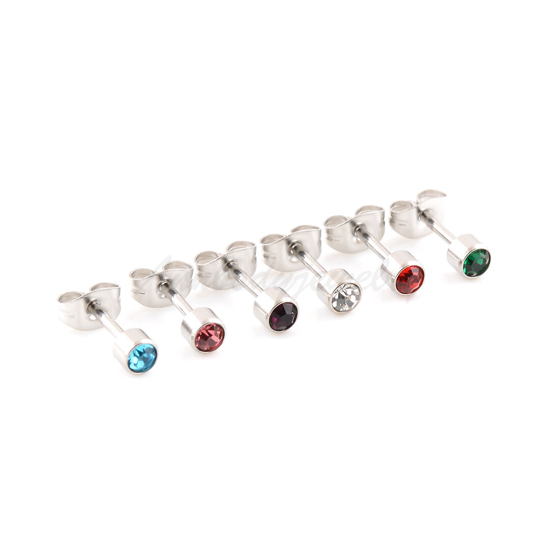 6 Pairs 16g 316L Steel Crystal Birthstone Ear Stud Earring Piercing Color Mixed Body jewelry
