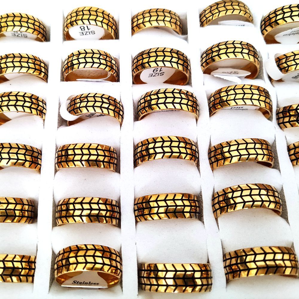 30pcs Stainless Steel Motorcycle Tire Rings For Men Hip Hop Punk Striped Ring Unbranded - фотография #5