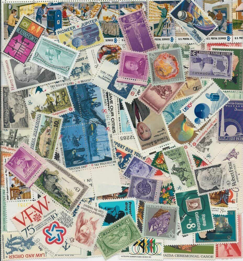 Lot (100) Different Mint US Postage Stamps Vintage Packet MNH Unused Collectible USPS