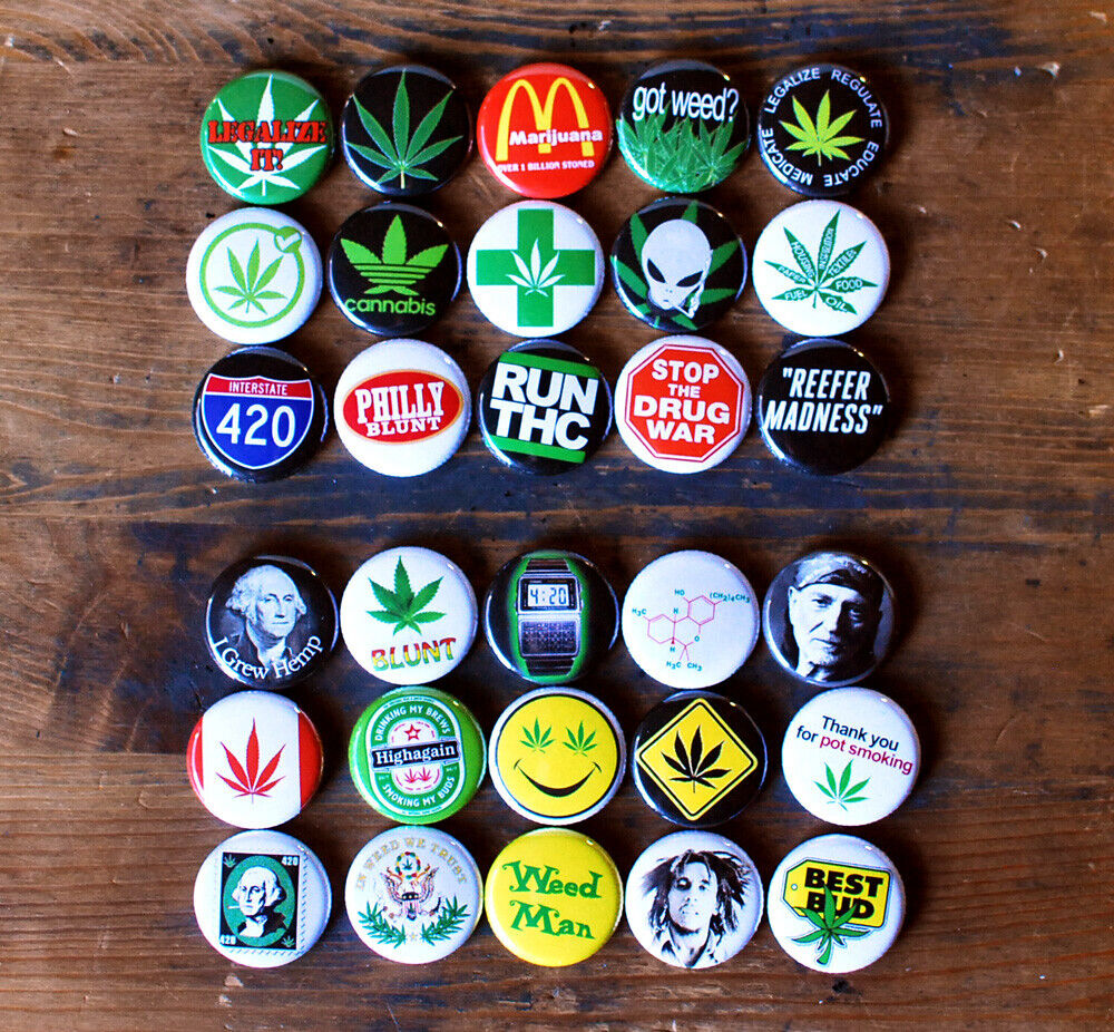 (30 pcs) WEED BUTTONS 1" - pins badges marijuana legalize it 420 cannabis NEW IT
