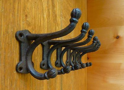 6 BROWN ANTIQUE-STYLE DOUBLE BALL COAT HOOKS 4" CAST IRON rustic wall hardware Без бренда