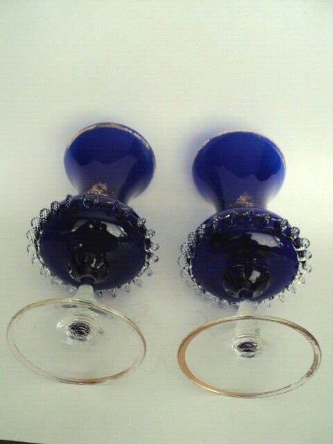 2 Bohemian Czech Cobalt Blue Gold Crystal 10 3/8"h Riggerie & Gold Vases Egermann - фотография #9