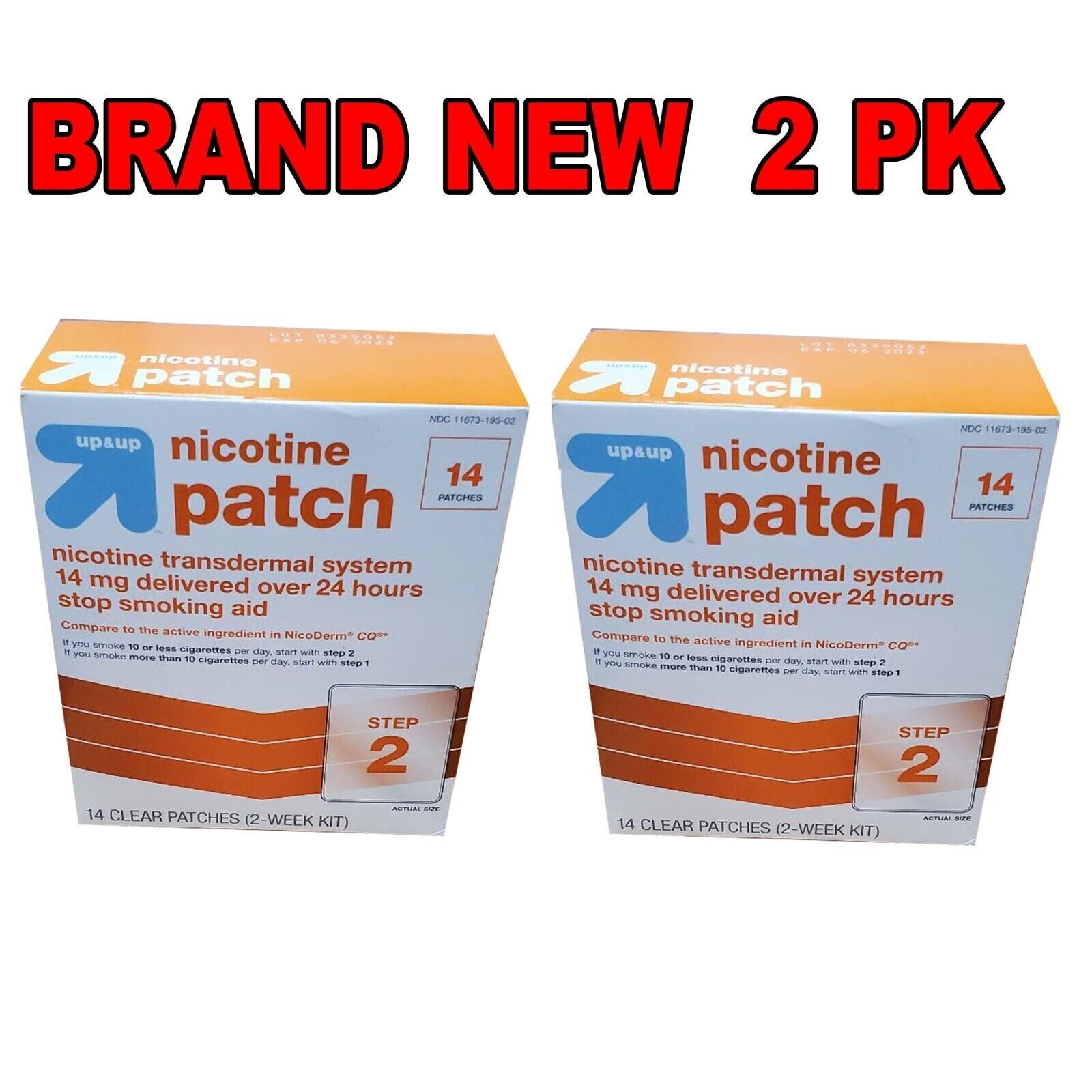 Nicotine Patches Clear Step 2 14mg UP&UP  14 Count NEW 2PKS Up&Up
