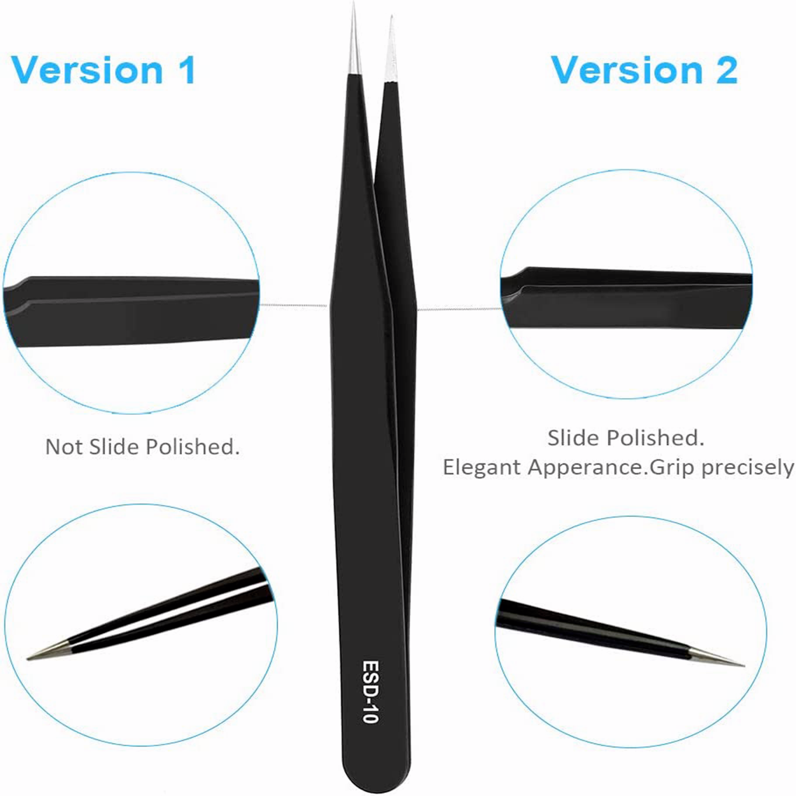 10 x ESD Precision Anti static Tweezers Set Stainless Steel Tool for Electronics Unbranded - фотография #7