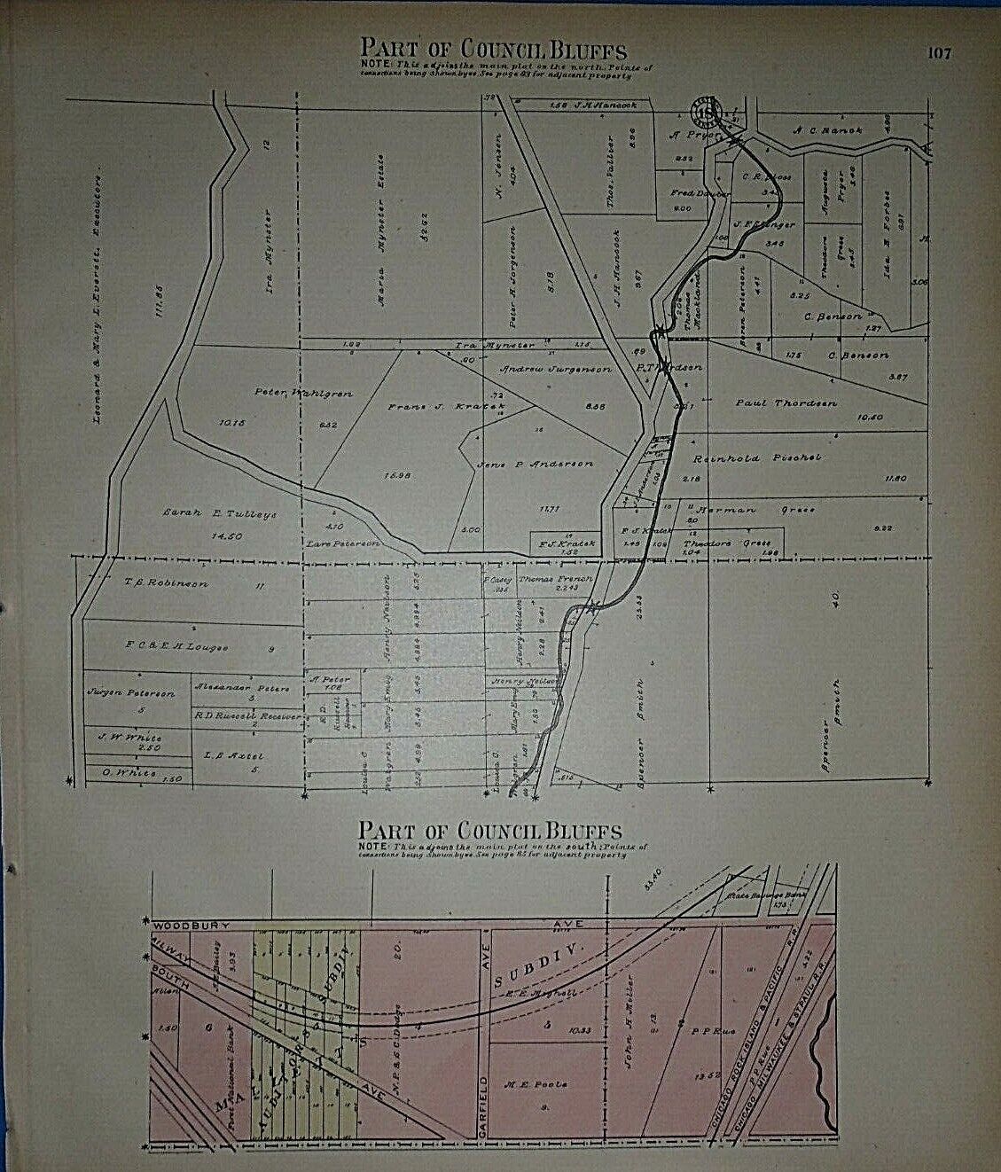 Rare Set of 7 Plat Maps ~ 1902 CITY of COUNCIL BLUFFS, IOWA ~ Original Authentic Без бренда - фотография #7