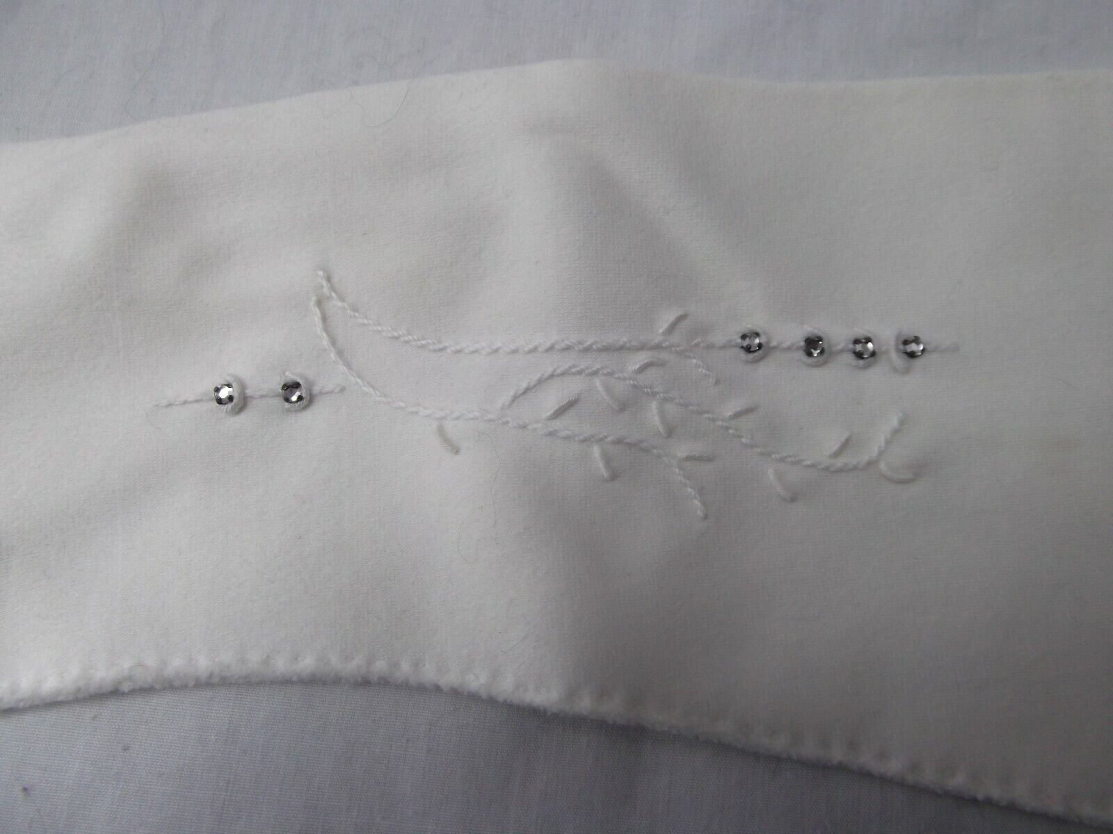 vtg lot 2 pr 6.5 ecru nylon cotton wrist 3/4 glove embroid rhinestone hand sewn Unbranded - фотография #6