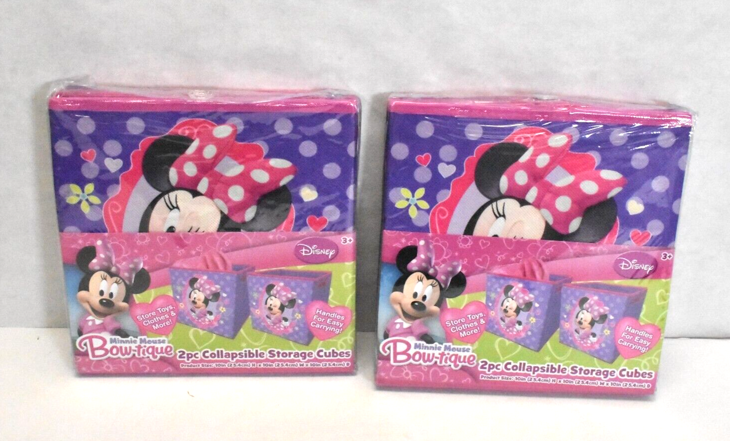 Disney Minnie Mouse Bowtique Purple Pink Storage Cube 10" x 10" x 10" 4 Piece Disney WK317654