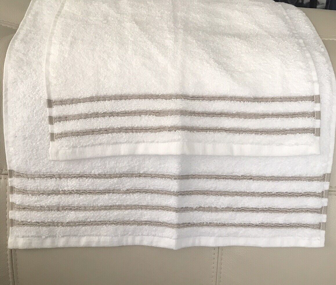 Set- Hotel Collection Borderline Hand Towel & Washcloth White/ Champagne Stripes Hotel Collection Borderline - фотография #7