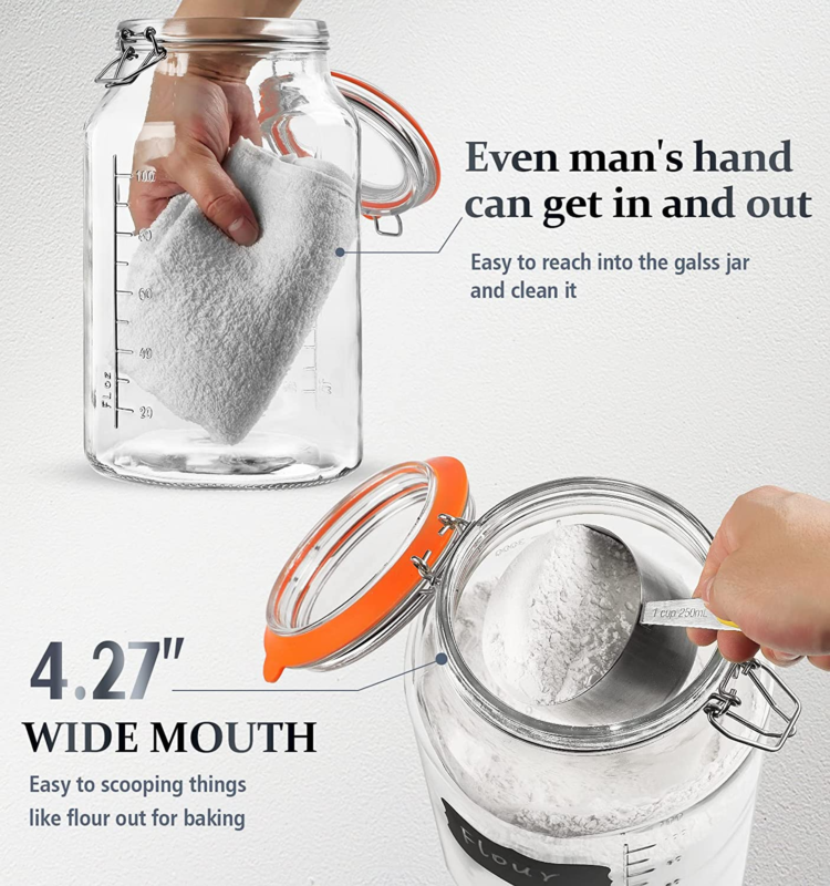 Super Wide Mouth Glass Storage Jar with Airtight Lids, 1 Gallon Large Mason PONY JORGENSEN 8510BP - фотография #4