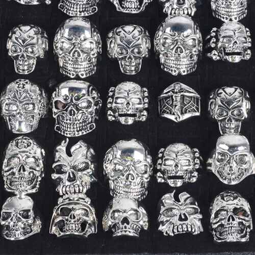15pcs Wholesale Big Gothic Punk Skull Antique Silver Rings Mixed Style Jewelry Unbranded - фотография #3