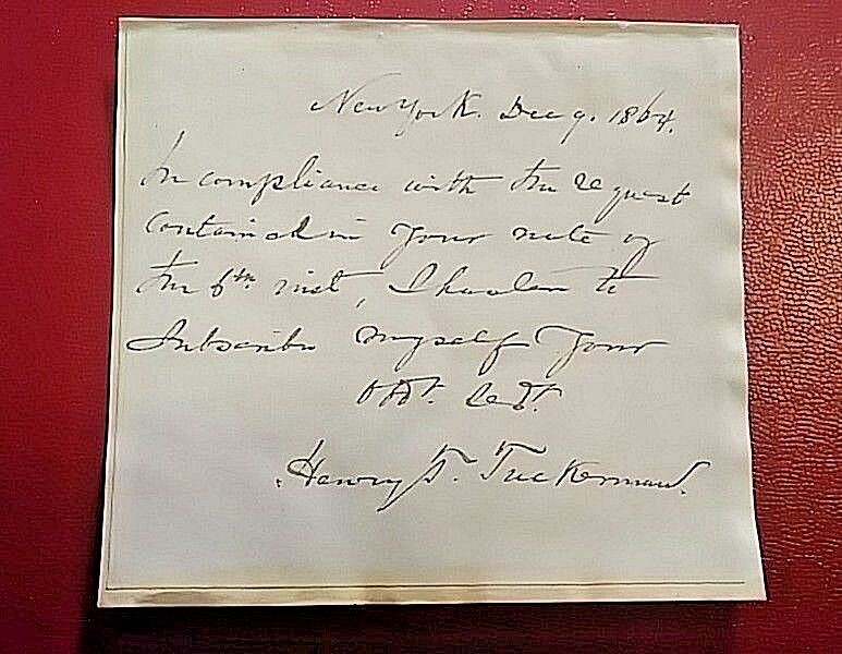 Henry Theodore Tuckerman 1813-1871 American Writer Signed Signature letter 1864. Без бренда