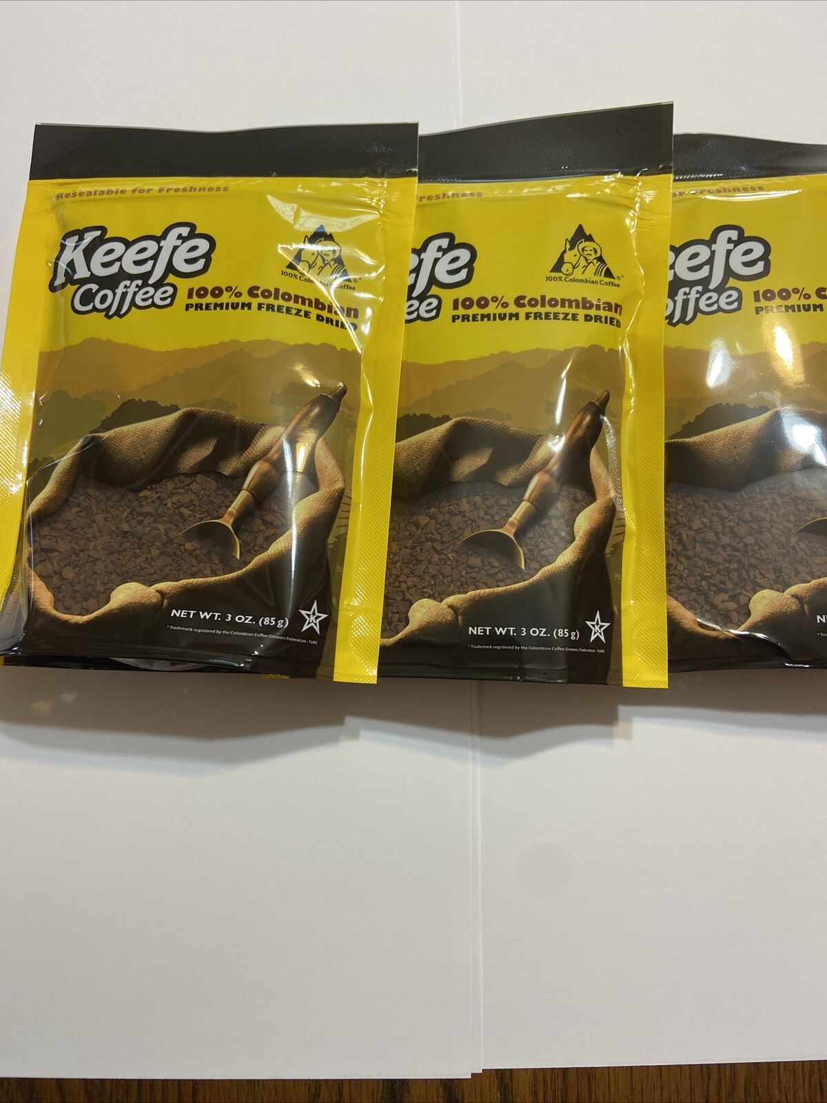 3 Keefe Colombian Dried Freeze Instant Coffee Bags 9oz Total Keefe