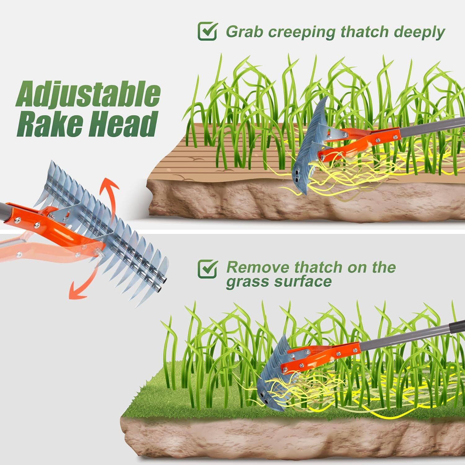 Walensee Thatch Rake, 15-Inch Lawn Thatching Rake, Robust Dethatcher Rake Unbranded - фотография #6