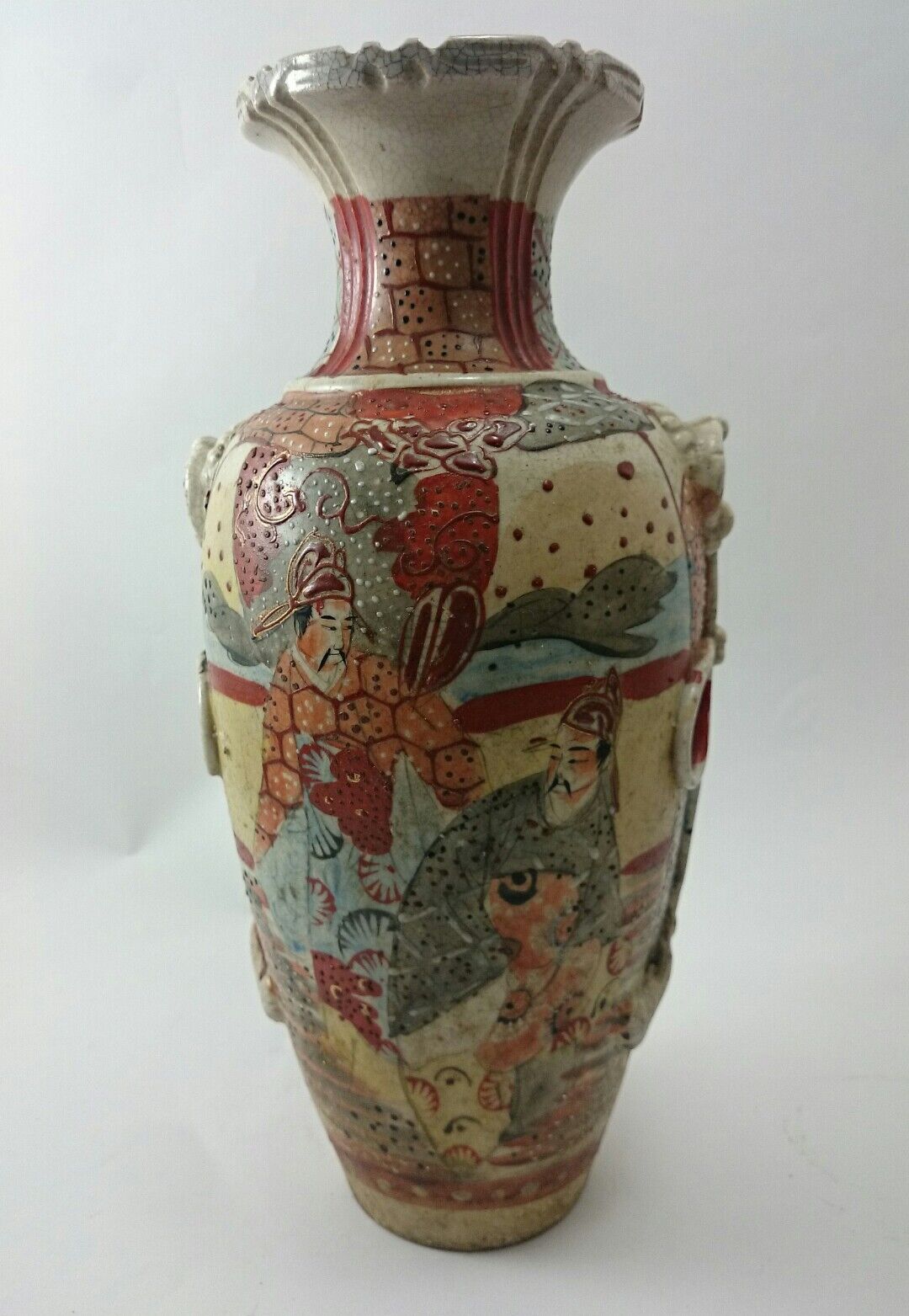 JAPANESE VASES Vintage Pair Ornate Asian Painted Craquelure Decor Pot ART  Без бренда - фотография #2