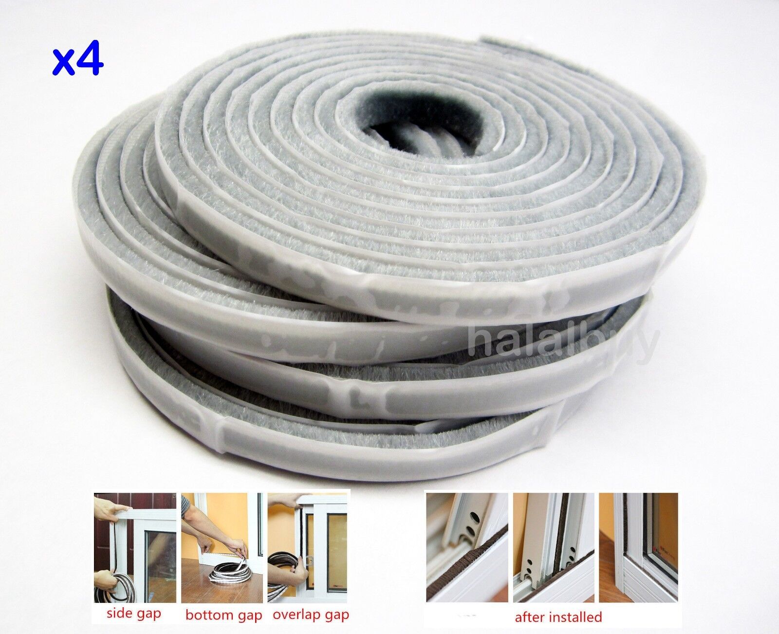 4x self adhesive home window door seal Insulation brush pile Weather Strip 10m Hyderon Does Not Apply