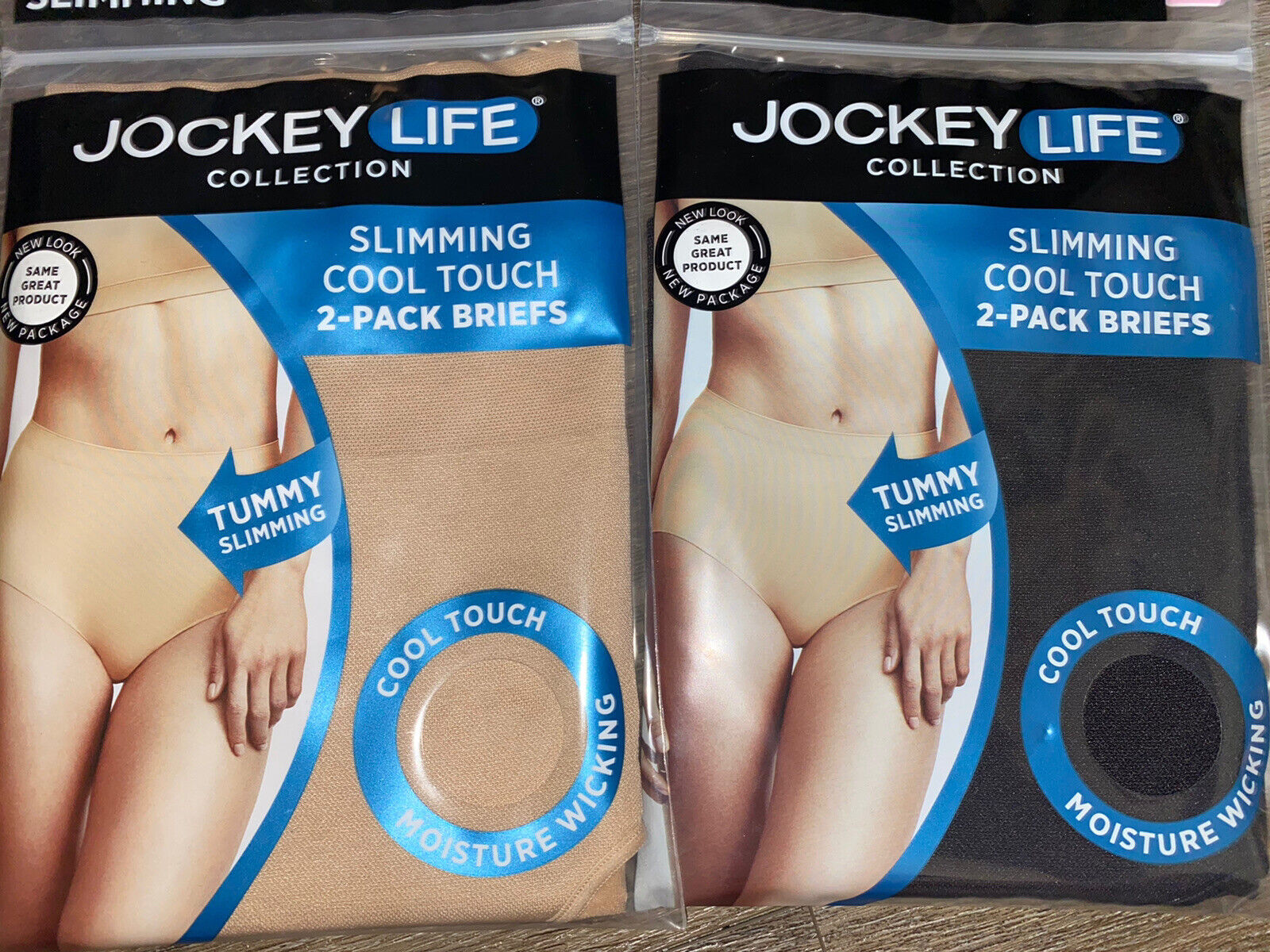 Jockey Life ~ 4-Pack Womens Slimming Cool Touch Briefs Black Beige ~ L Jockey