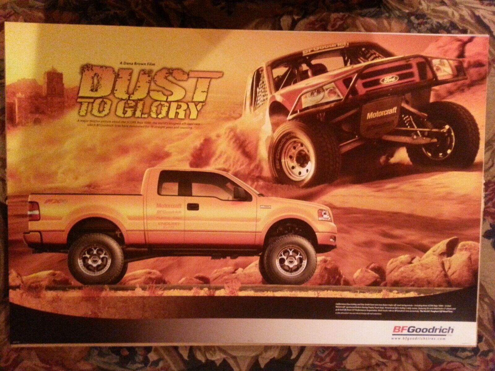 BF GOODRICH ORIGINAL SIGN  DUST TO GORY POSTER,FEATURING FORD BAJA OFF ROAD RACE LITHO PRINT