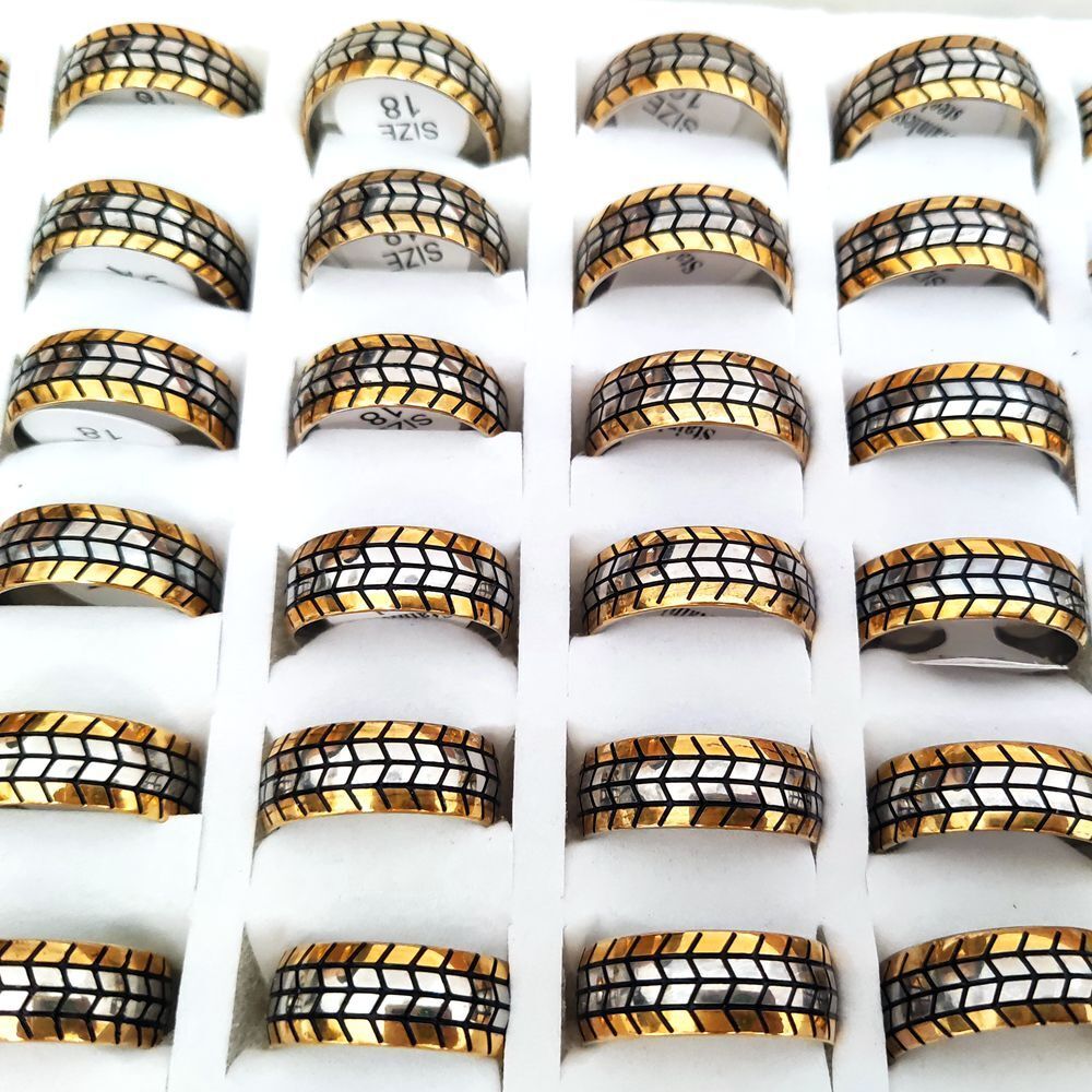 30pcs Stainless Steel Motorcycle Tire Rings For Men Hip Hop Punk Striped Ring Unbranded - фотография #6