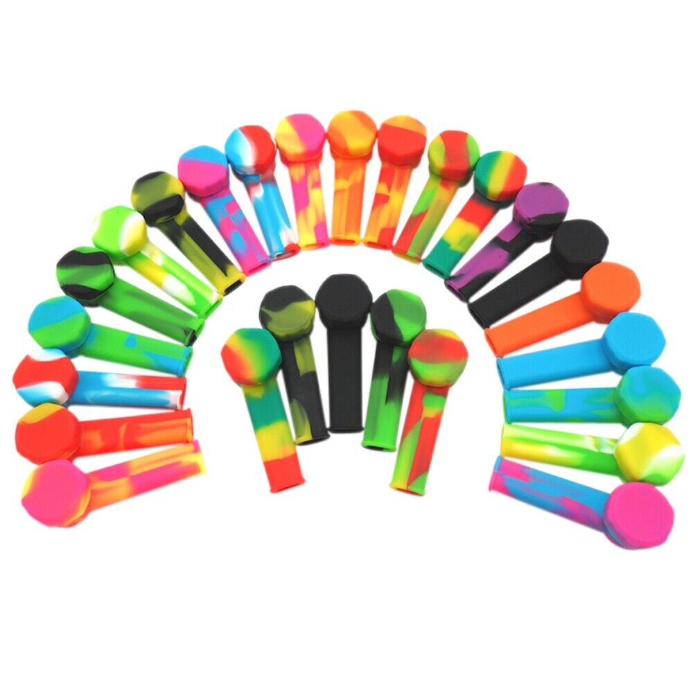 6pcs 3.4'' Mini Silicone Smoking Hand Pipe with Metal Bowl & Cap Lid Pocket Pipe Unbranded