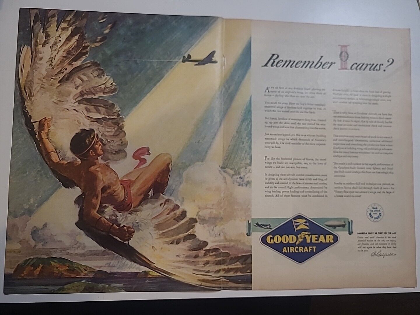 Good Year Aircraft Icarus Ww2 Vintage Print Ad 1943 20x14  Без бренда