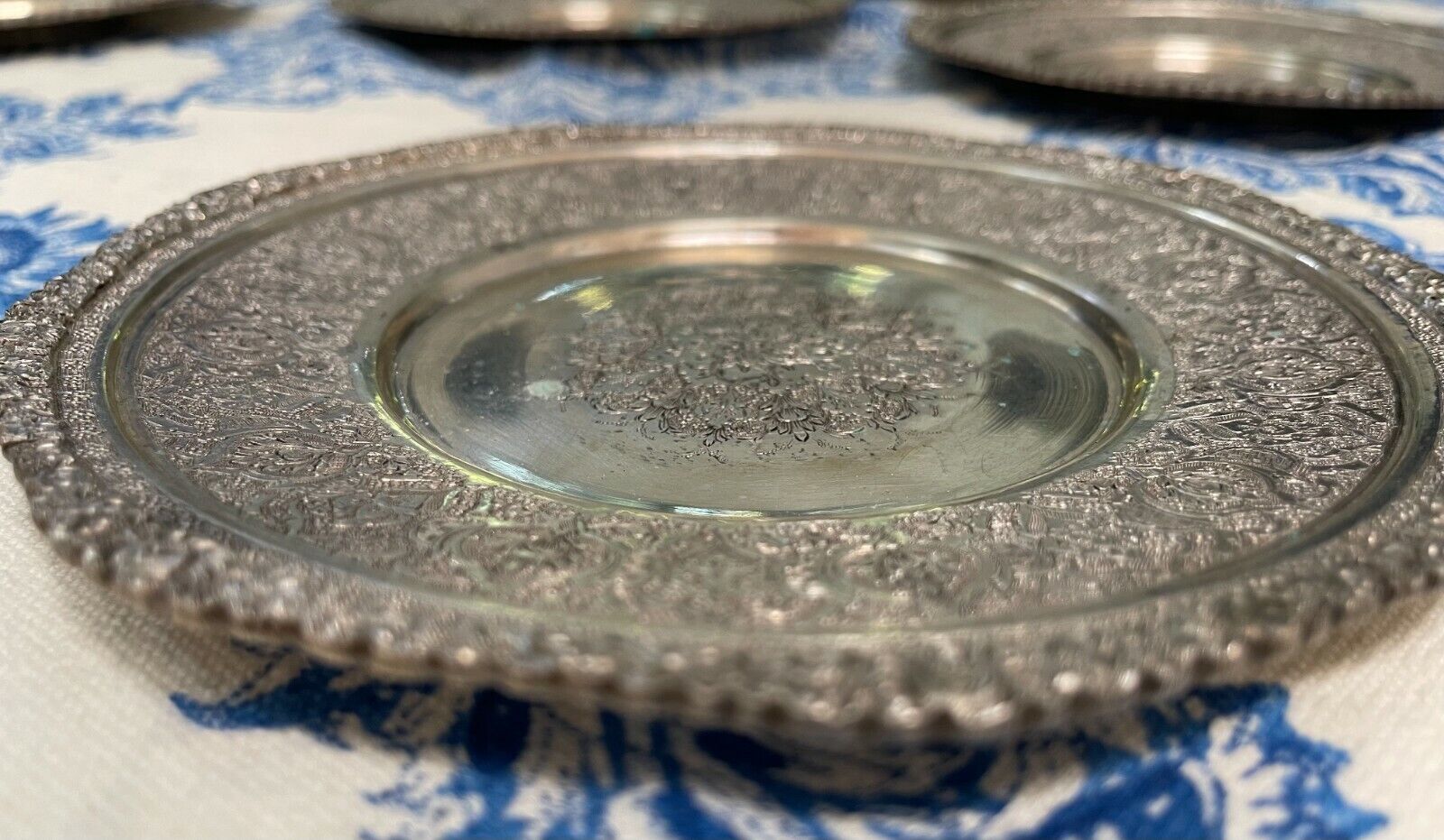 6 Plate Set AUTHENTIC Antique 84 Silver Persian Islamic middle eastern Art  Без бренда - фотография #4