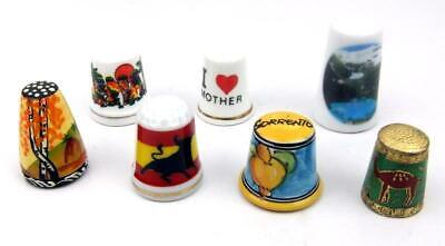 7 x Vintage Assorted Tourist Decorative Sewing Thimbles Porcelain Wood Metal Без бренда Does not apply