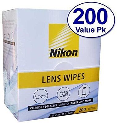 Nikon Pre-Moistened Lens Cloths Wipes 200 Ct, Glasses Camera Phone Cleaning, New Nikon 384440
