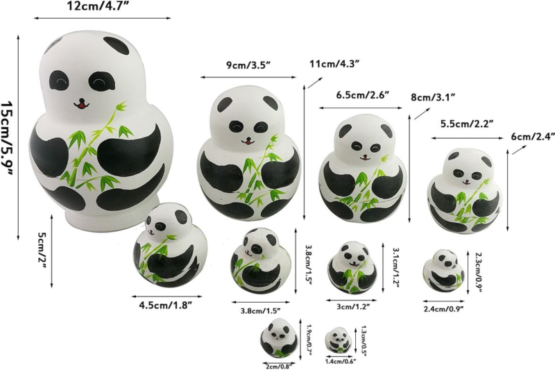 Set of 10 Handmade Cute Lovely Panda Bear Family and Bamboo Nesting Doll Matr... Does not apply - фотография #2
