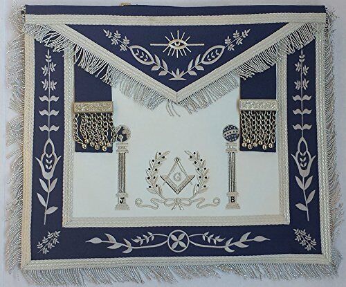 Masonic Navy Blue Apron Master Mason Square G & Pillars Freemasons Silver Fringe Без бренда