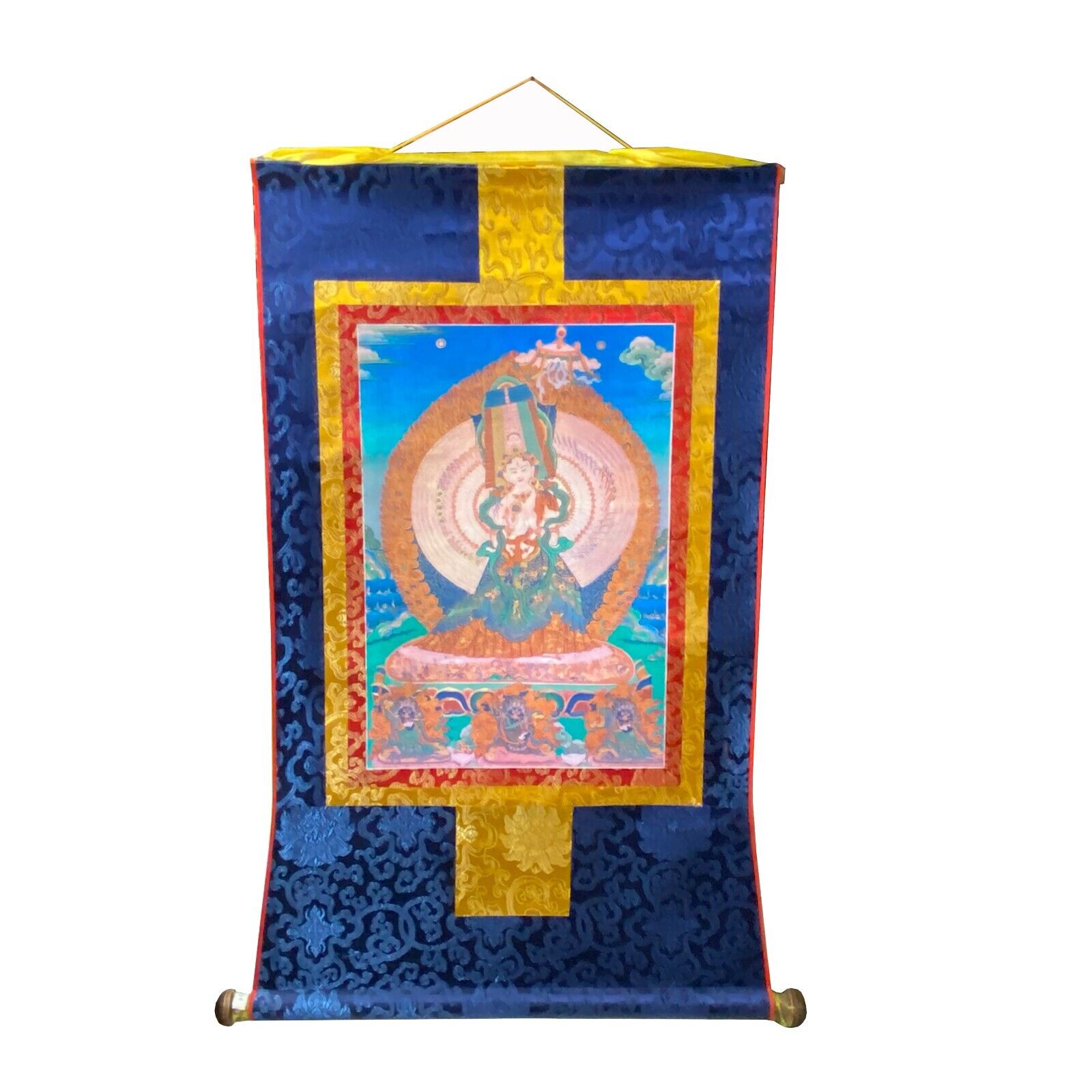 Tibetan Print Fabric Trim Guardian Buddha Deity Art Wall Scroll Thangka ws2206 Без бренда