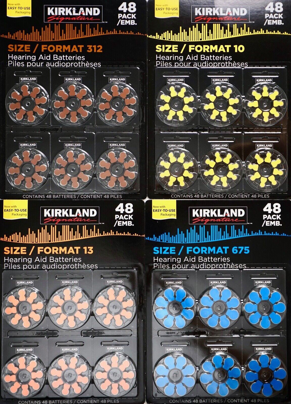 Kirkland Signature 48 Hearing Aid Batteries Premium Zinc-Air Sizes 10 13 312 675 Kirkland Signature 1021791 1021773 1021776 1021953
