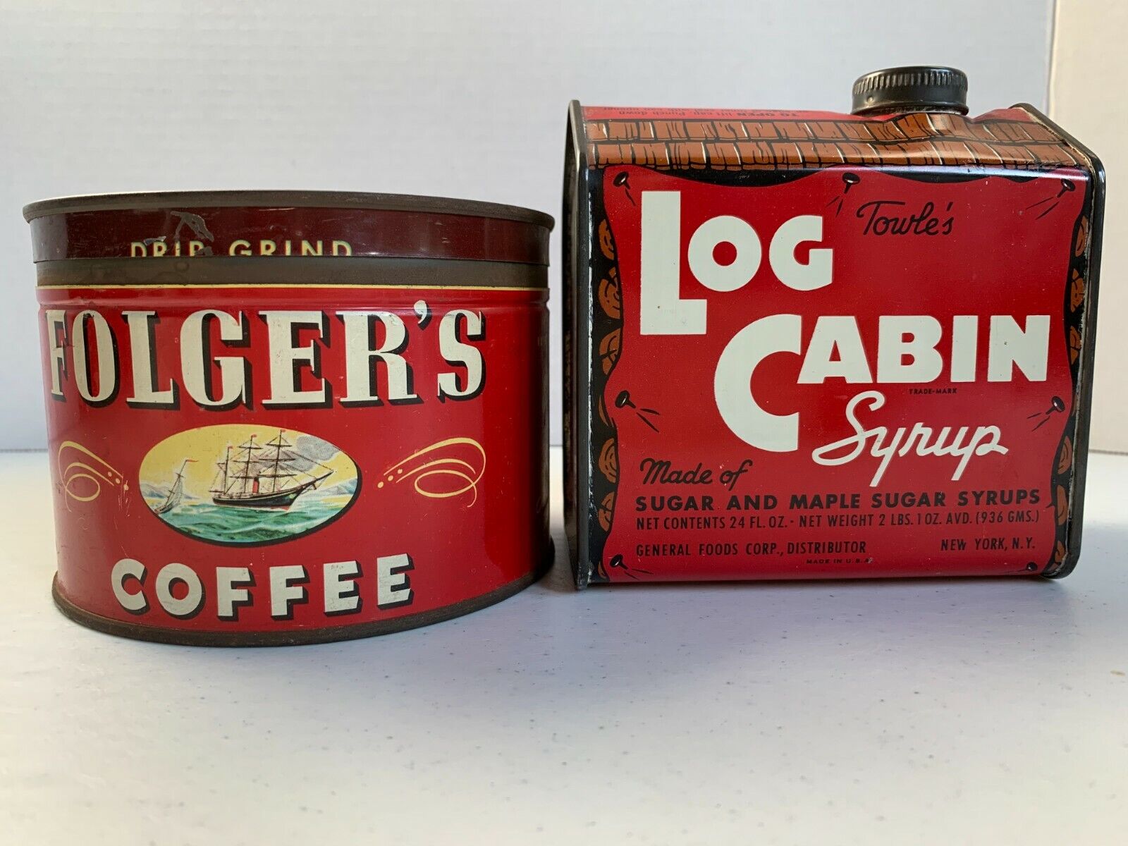Vintage Folger's and Log Cabin Syrup Tin - Lot of 2 Folgers Log Cabin - фотография #4