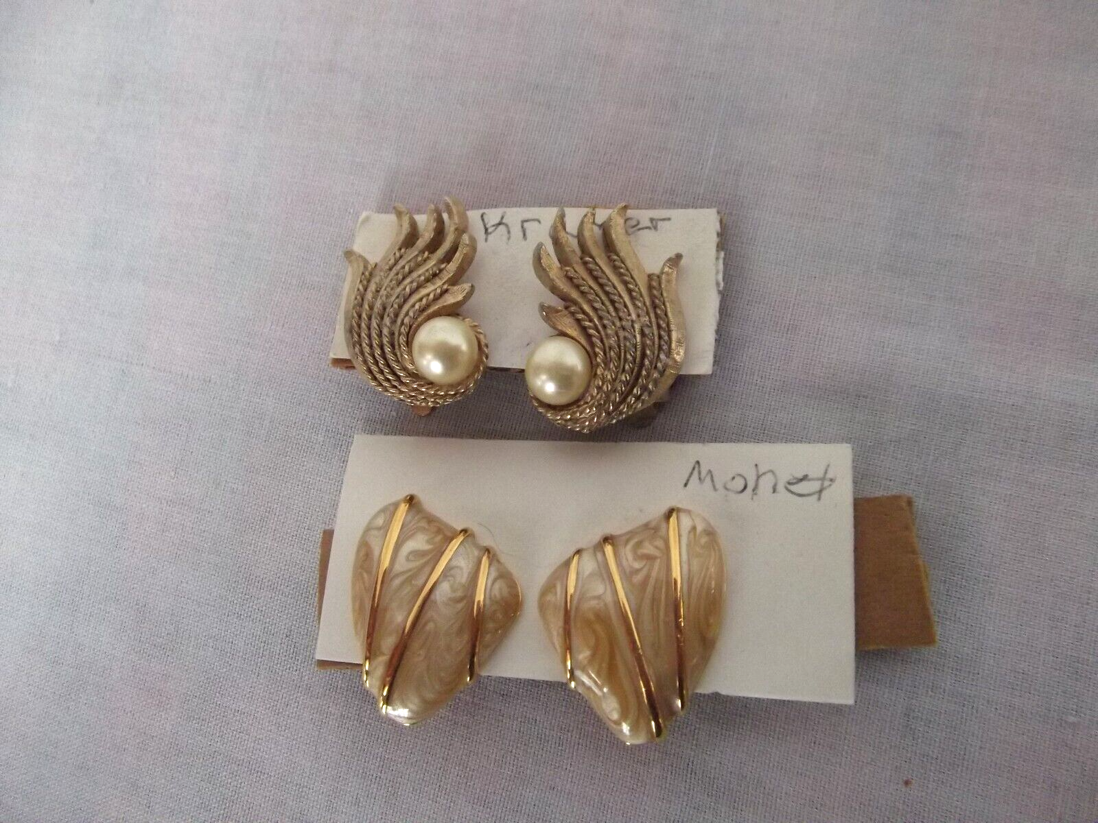vtg lot 8 pair clip earrings faux pearl Monet Kramer Signed gold tone Monet, Unbranded, kramer - фотография #2