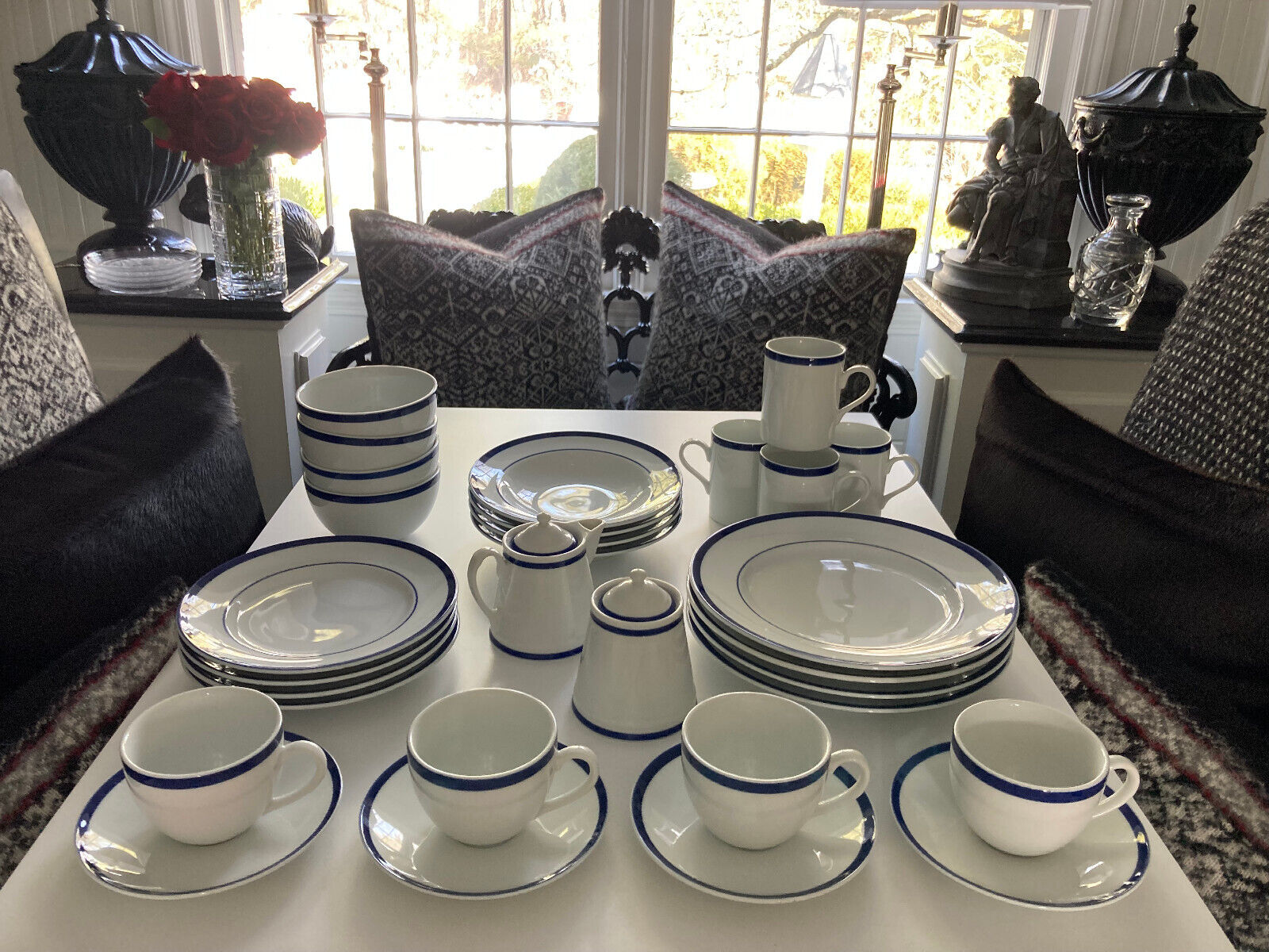 NEW 30pc SET! WILLIAMS SONOMA BRASSERIE BLUE & WHITE PORCELAIN DINNERWARE JAPAN Williams-Sonoma