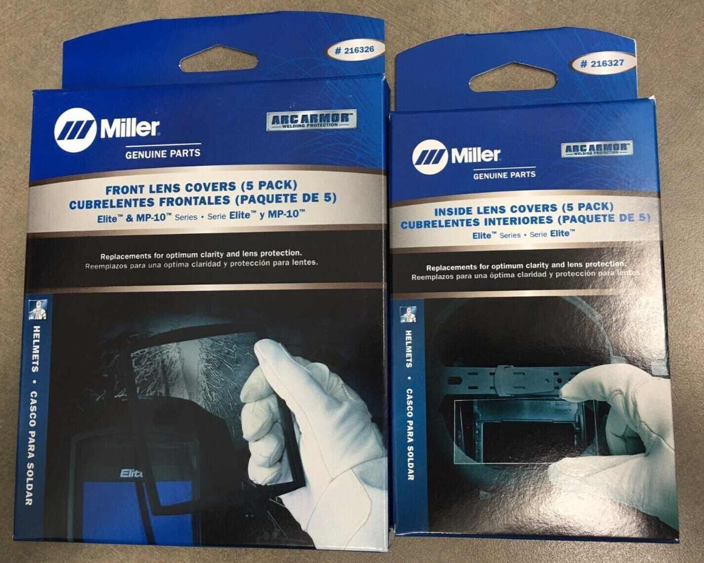Miller 216326 & 216327 Inside & Outside Cover Lens Plates 5 Packs EA Elite MP-10 Miller 216326 & 216327