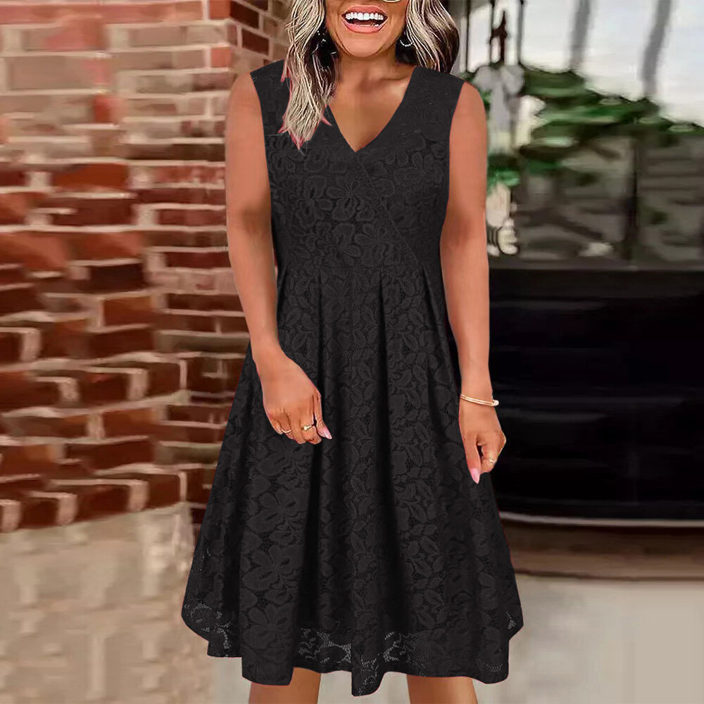 Women's Sexy V Neck Tank Midi Dress Lady Casual Lace Sleeveless Party Dresses US Unbranded Does Not Apply - фотография #14