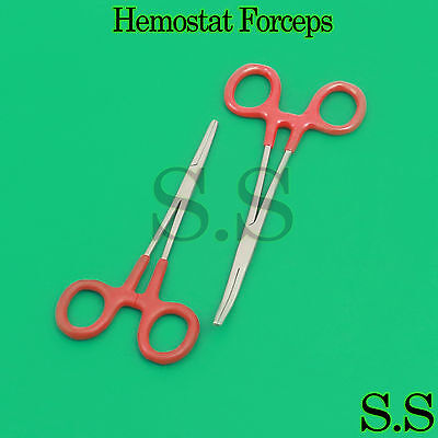 2 Mosquito Hemostat Forceps Straight Curved Pliers 5" Red Dep Fishing Tools S.S Does Not Apply