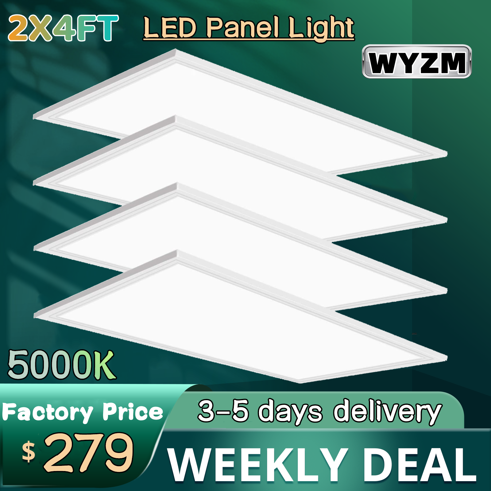 75W 2x4 FT LED Flat Panel Troffer Light, 8400 Lumens Drop Ceiling Lights 4-Pack  WYZM