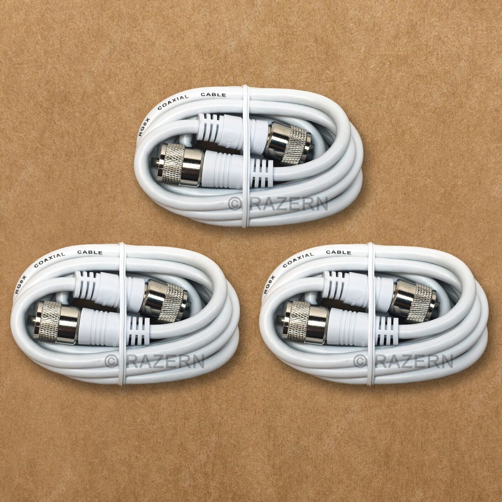3 Lot Steren 6 ft White RG-8X Mini 8 Coax PL-259 Ham Radio Antenna Jumper Cable Steren 205-706WH