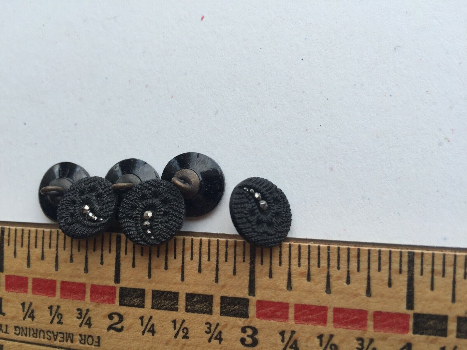 6 Art Deco Black Glass Victorian Mourning Buttons lacey fabric faux steels 12mm Без бренда - фотография #7