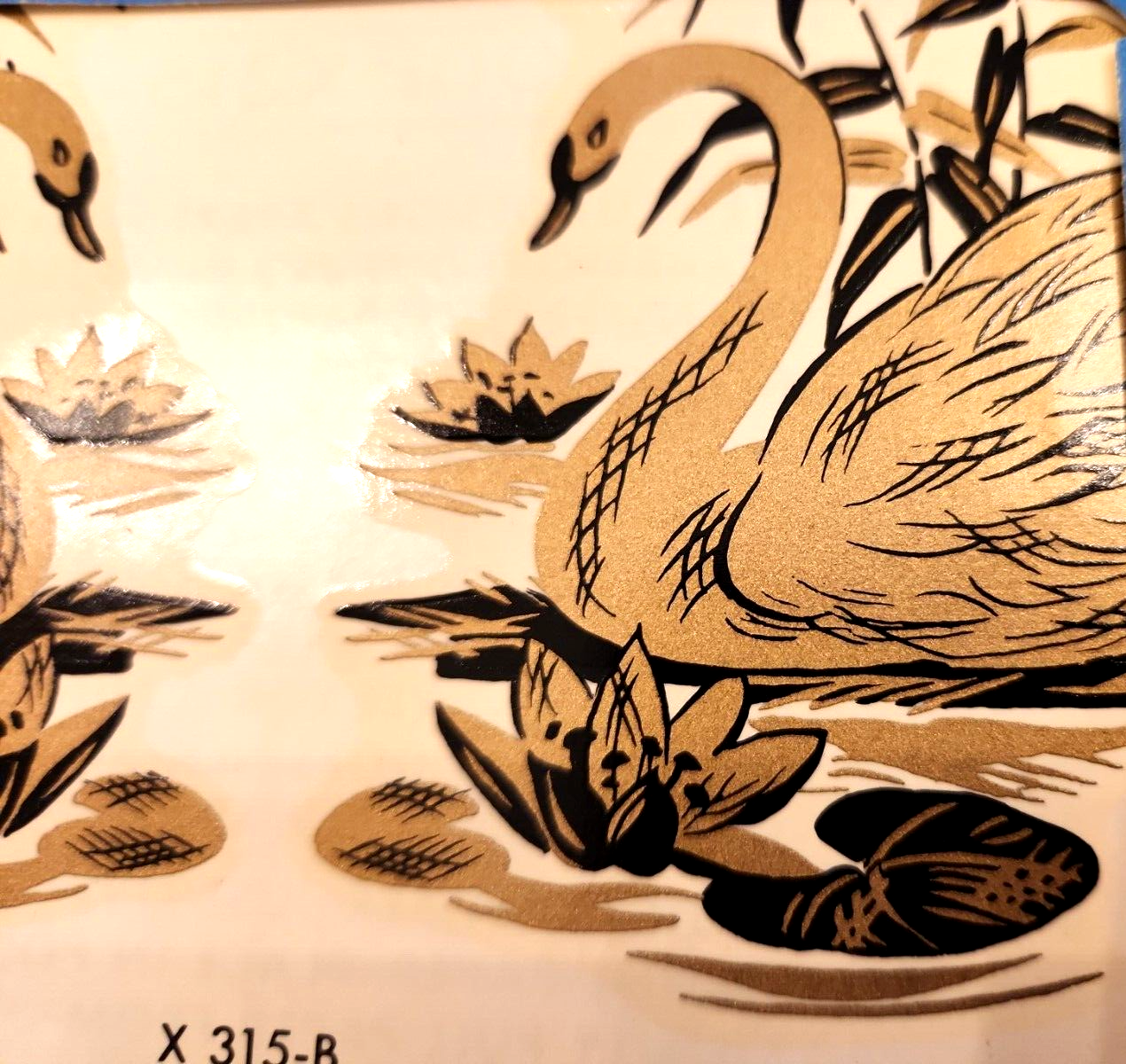 Meyercord Decals  Black Gold Swans Design X315B New Old Stock  Lot of 3 READ Meyercord Does Not Apply - фотография #2