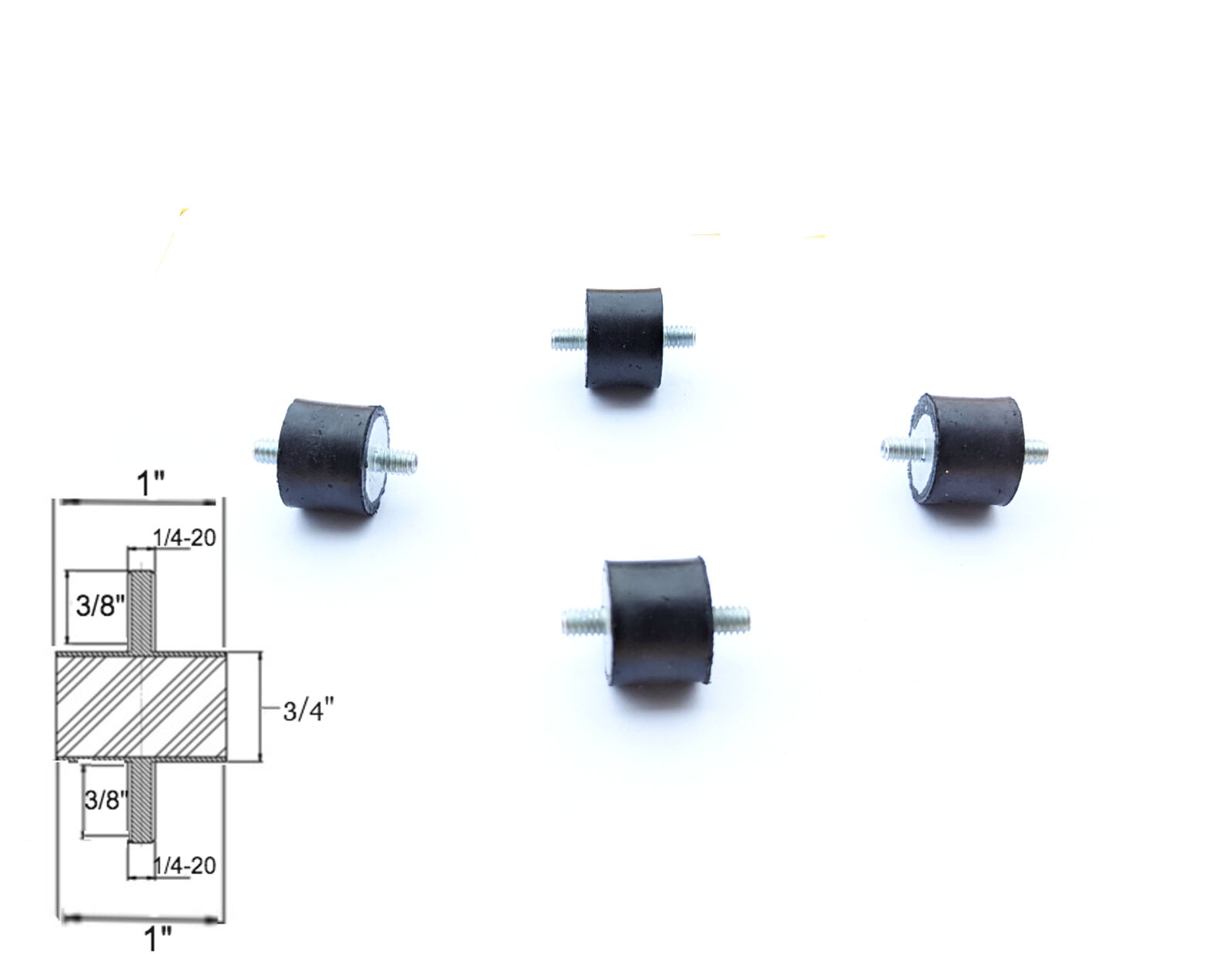 4 Rubber Vibration Isolator Mounts (1" Dia x 3/4'' Thk) 1/4-20 x 3/8" Long Studs Elginscrewsandbolts Does Not Apply