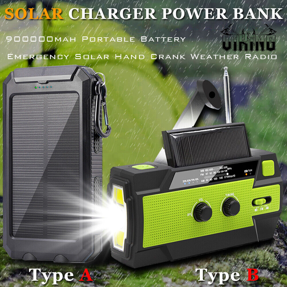 Emergency Solar Hand Crank Weather Radio 90000mAh Power Bank Charger Flash Light Unbranded Does not apply