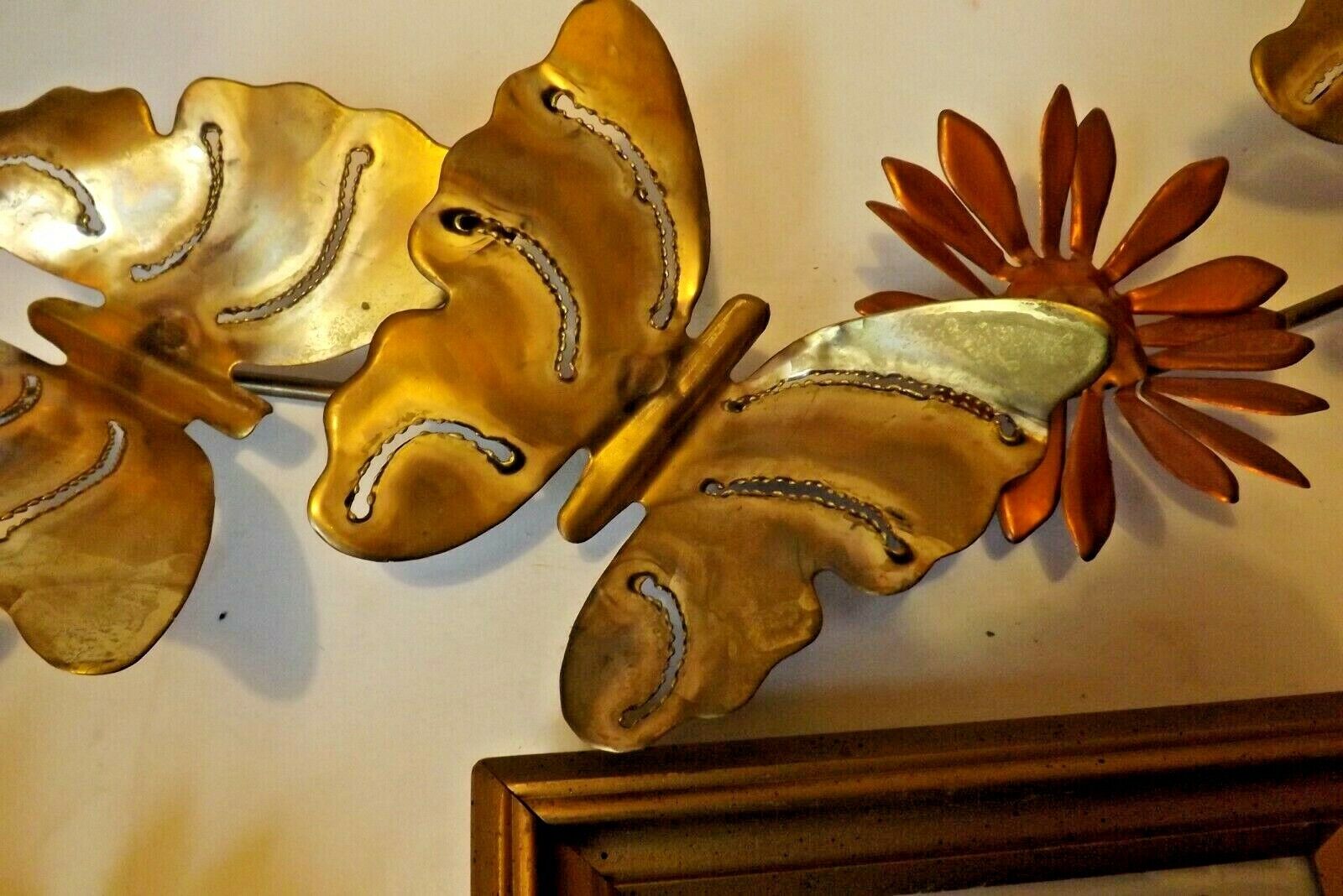 Vintage Home Interiors Brass Butterfly & Copper Daisy Wall Hanging & 2 Pictures Без бренда - фотография #2