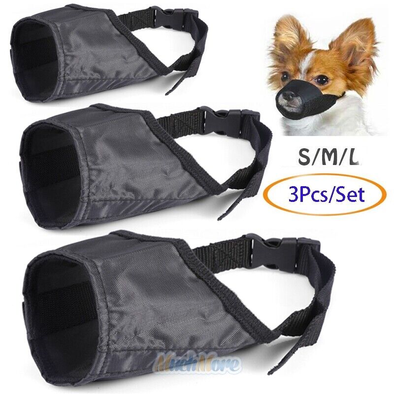 Black Pet Adjustable Dog Muzzle Fabric Nylon Comfortable Soft No Bark Bite Chew LINEBA Does Not Apply