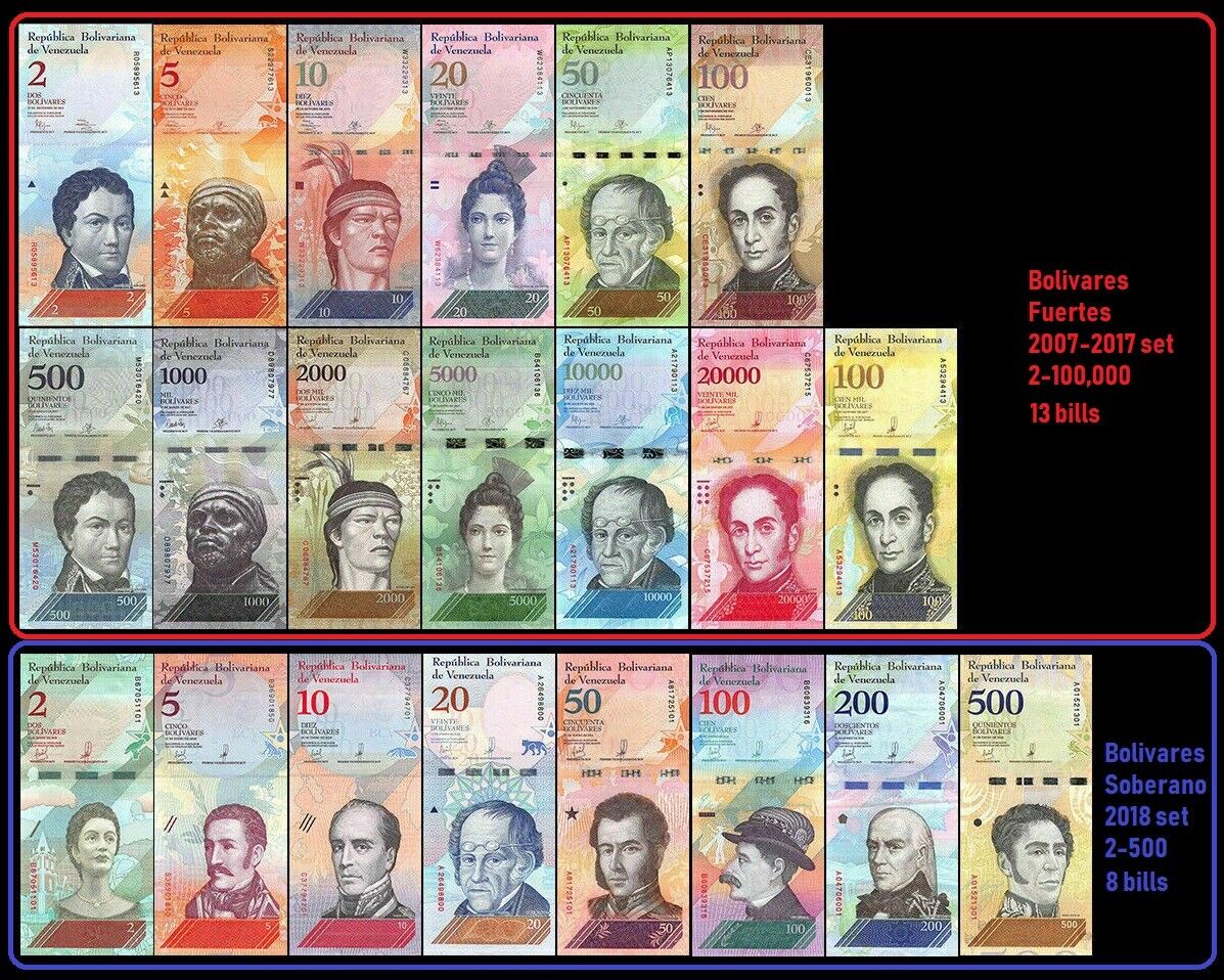 Venezuela Full Set 2 - 100000 Bolivares & 2 - 500 Soberanos (21 banknotes) UNC Без бренда