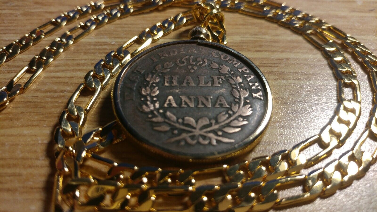 1835 East India Company Half Anna 31mm Pendant 18kgf 24" Gold filled 5mm chain Everymagicalday - фотография #5