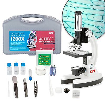 AMSCOPE 48pc Starter 120x-1200x Compound Microscope Science Kit for Kids (White) AmScope M30-ABS-KT1-W