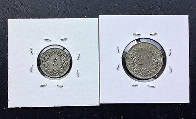 Lot of 2: 1917B 5 rappen & 1939B 20 rappen SWITZERLAND copper-nickel coins Без бренда - фотография #2